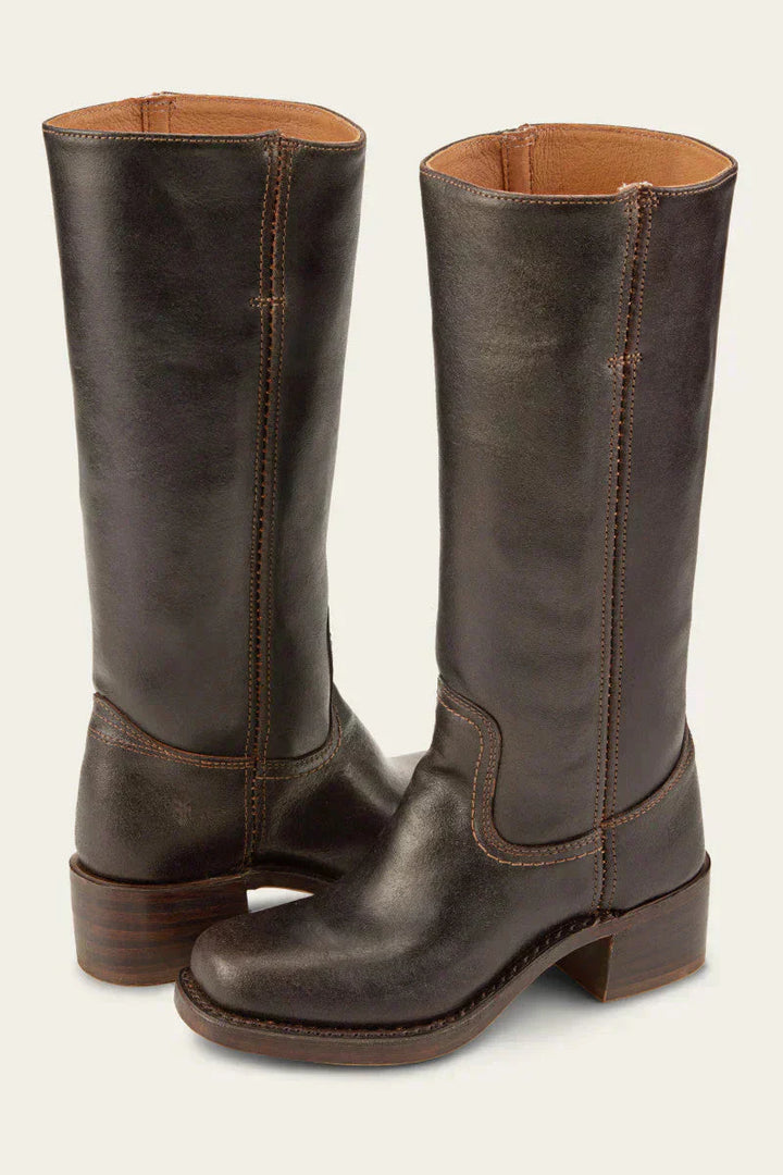 Women's Knee-High Platform Boots with Chunky Block Heel and Round Toe