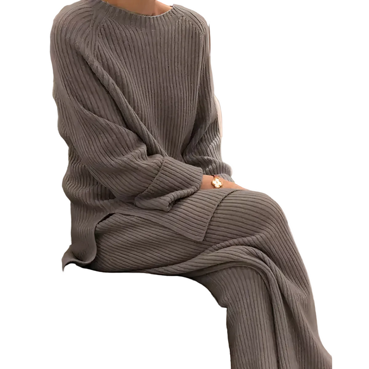 Women's Knit Turtleneck Jumper and Wide-Leg Trousers Set with Long Sleeves