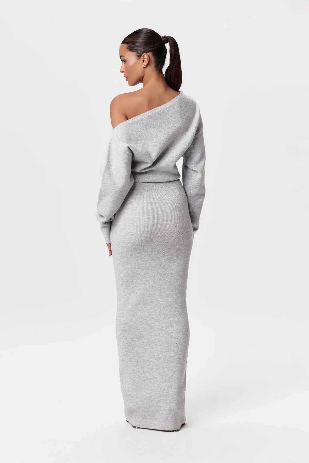 Women's Knitted Maxi Dress with Asymmetrical Shoulder Cut-Out
