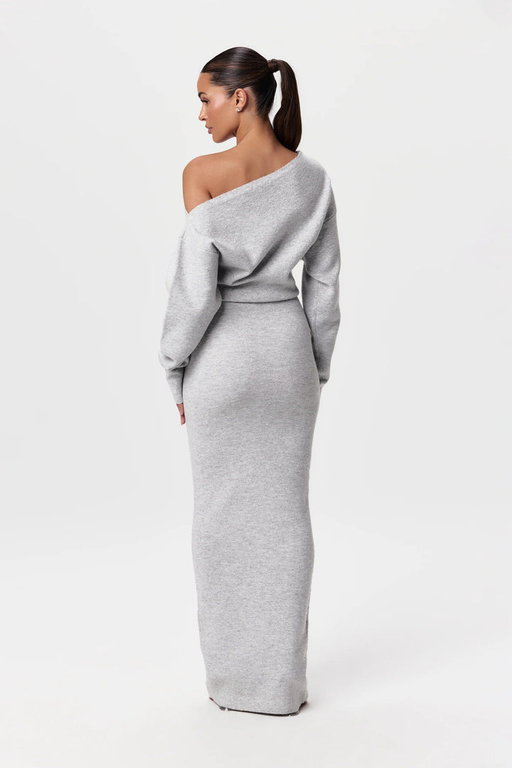 Women's Knitted Maxi Dress with Asymmetrical Shoulder Cut-Out