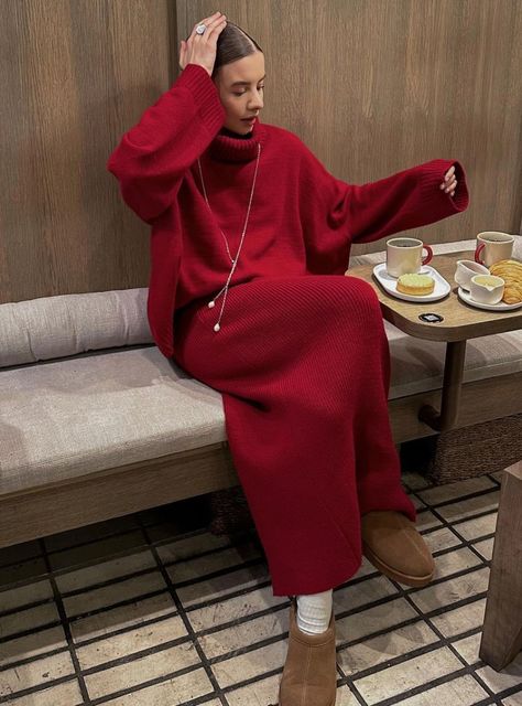 Women's Knitted Two-Piece Set with Roll Neck Jumper and Maxi Skirt