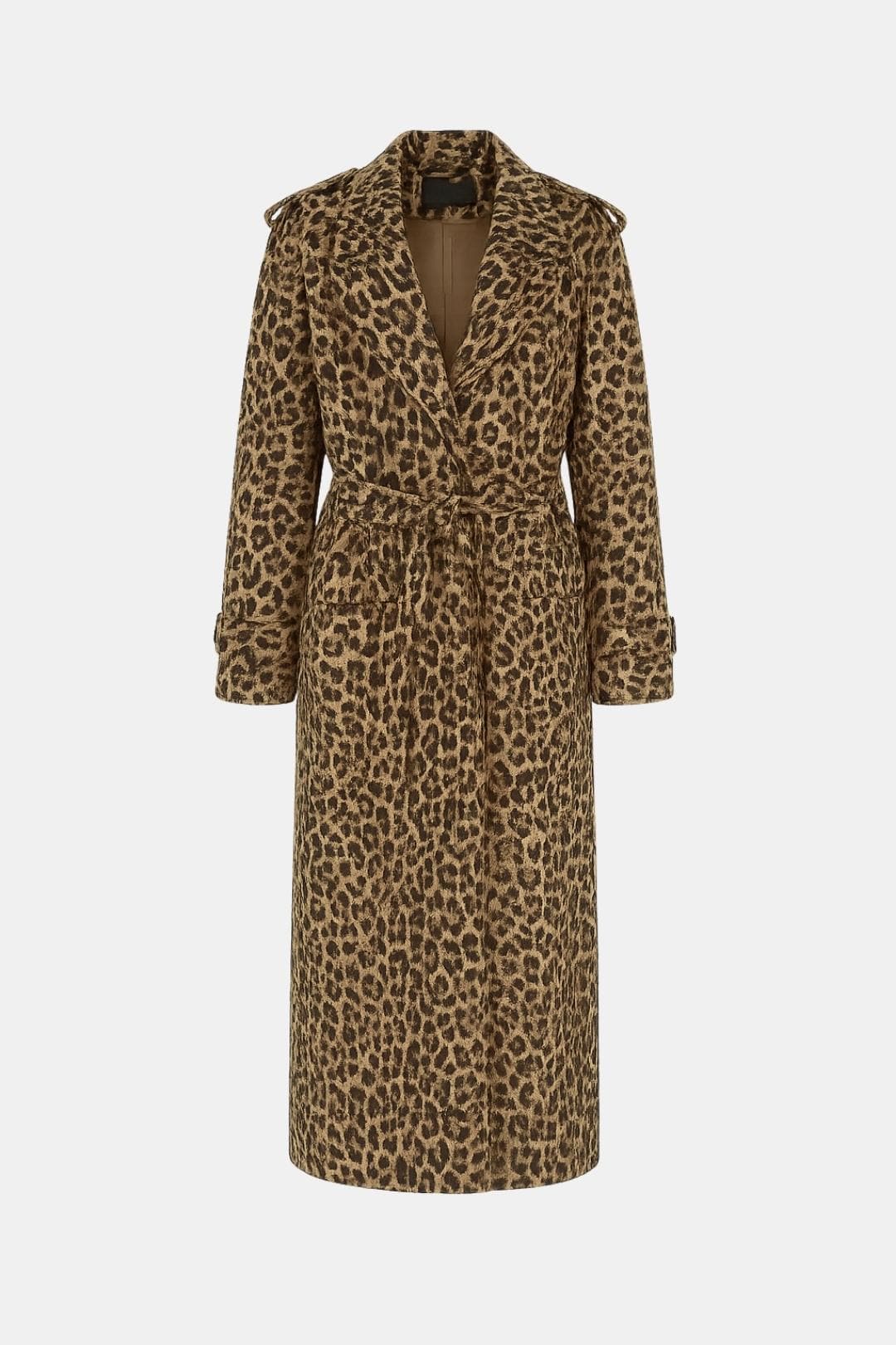 Women's Leopard Print Longline Open-Front Coat with Long Sleeves and Side Pockets