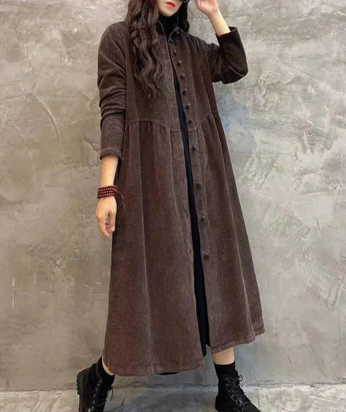 Women's Long Coat with Full Button Placket and Shirt Collar
