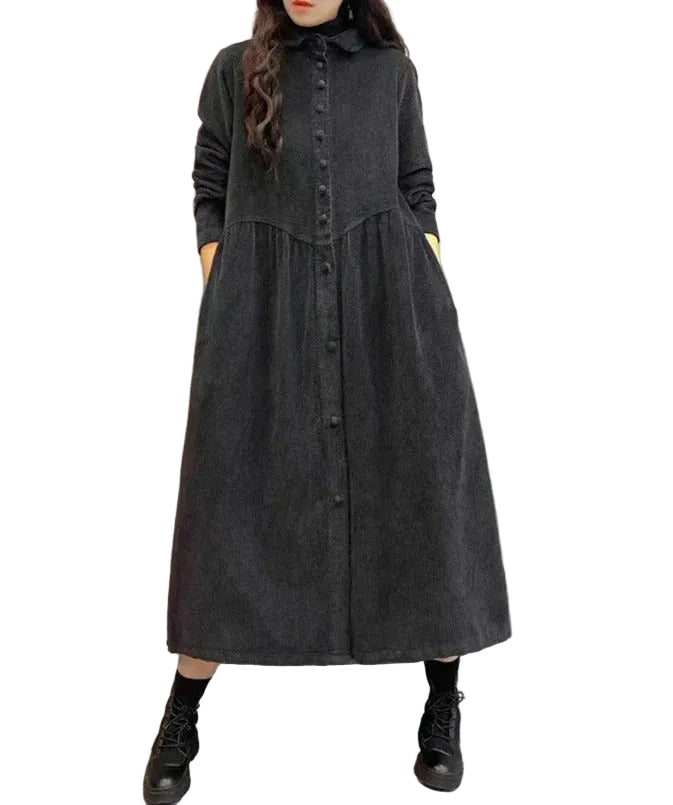 Women's Long Coat with Full Button Placket and Shirt Collar