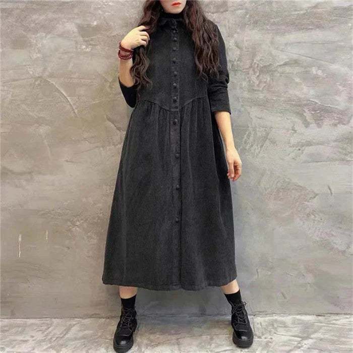 Women's Long Coat with Full Button Placket and Shirt Collar