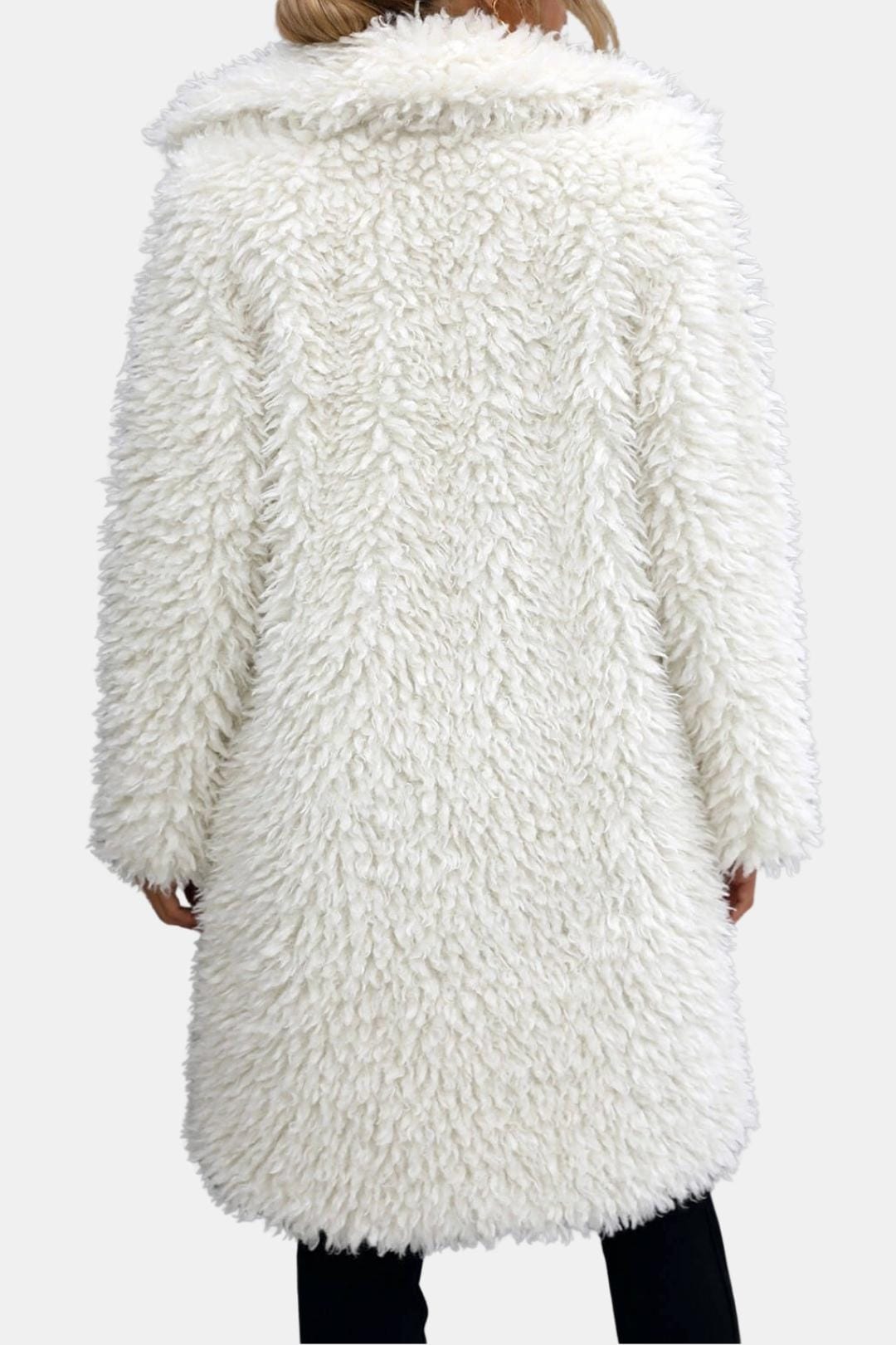 Women's Longline Open-Front Faux Fur Coat with Lapel Collar and Long Sleeves
