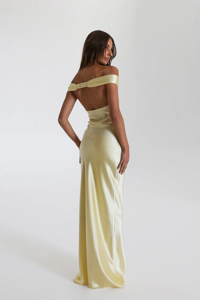 Women's Off-Shoulder Maxi Dress with V-Neckline and Centre Gathering