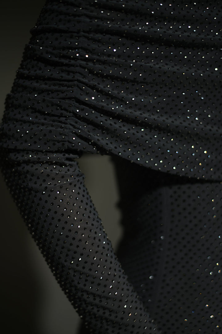 Women's Off-the-Shoulder Glitter Maxi Dress with Wrap Neckline