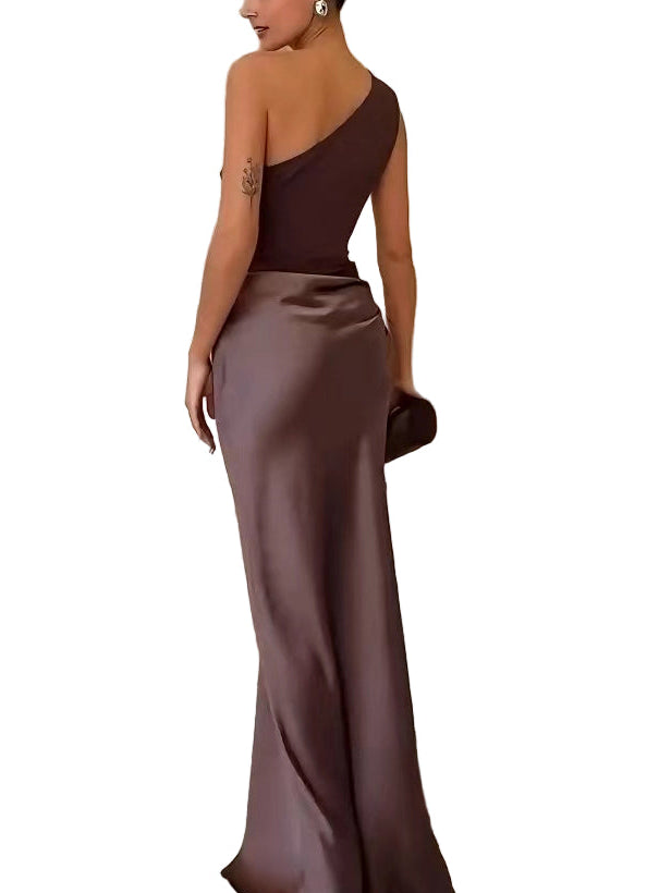 Women's One-Shoulder Ruched Maxi Dress