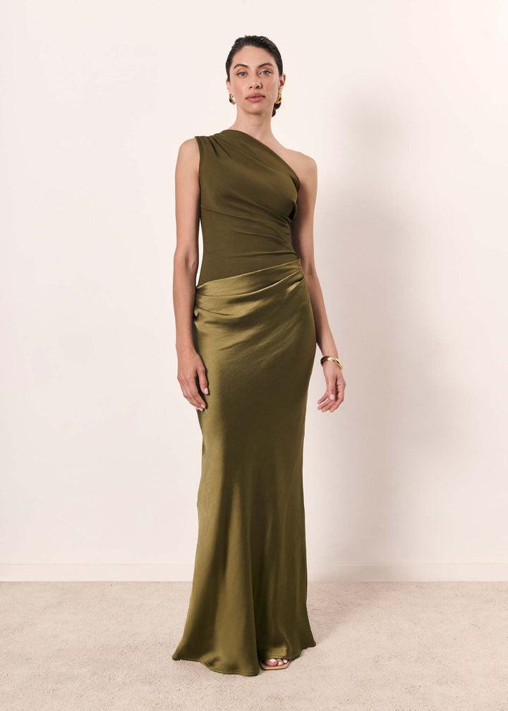 Women's One-Shoulder Ruched Maxi Dress