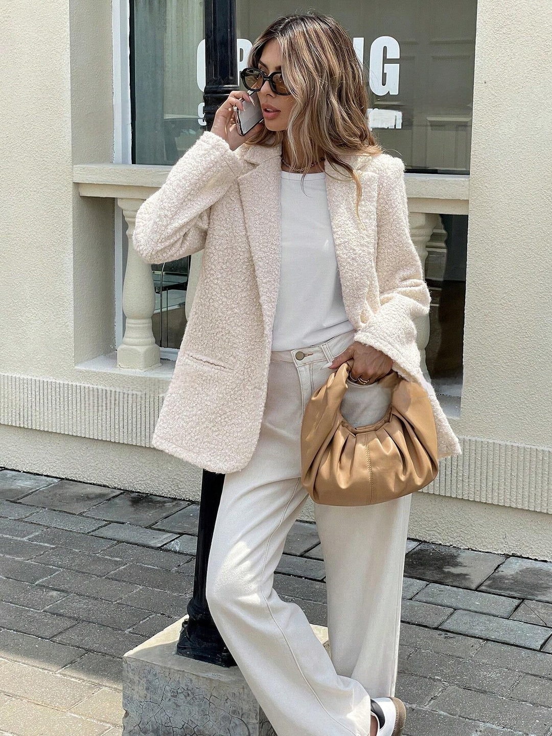 Women's Open Front Blazer with Lapel Collar and Front Pockets