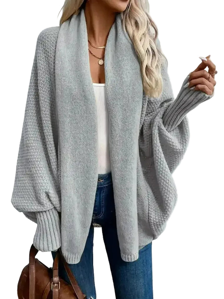 Women's Open Front Cardigan with Shawl Collar and Batwing Sleeves