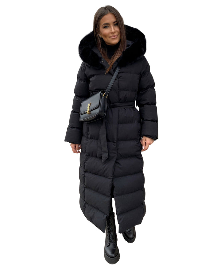 Women's Padded Parka with Hood and Belt Tie