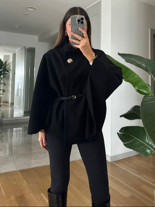 Women's Poncho Cape Coat with Belt Closure