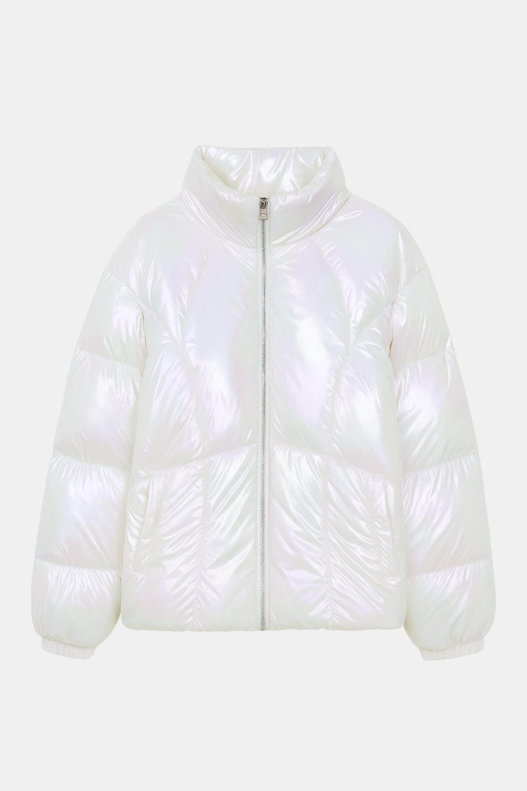 Women's Quilted Puffer Jacket with High Collar and Full Zip-Front Closure