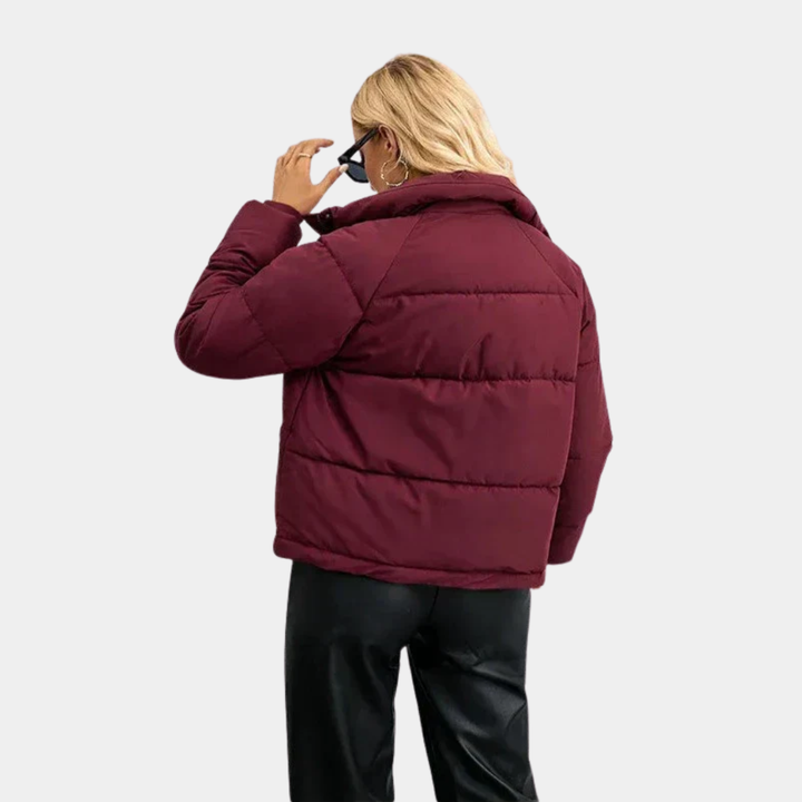 Women's Quilted Puffer Jacket with High Collar and Zip-Front Closure