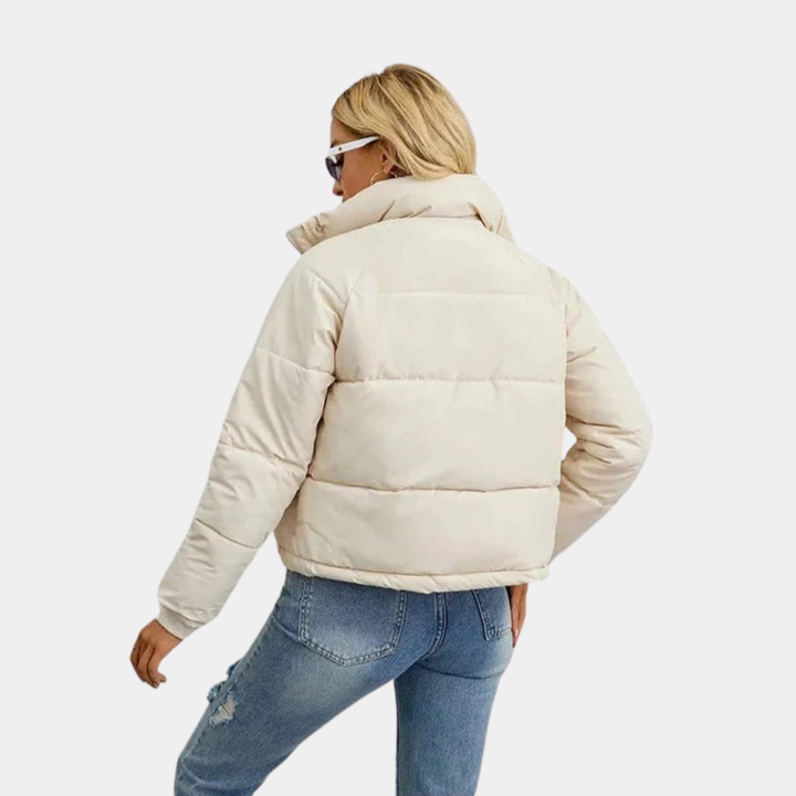 Women's Quilted Puffer Jacket with High Collar and Zip-Front Closure