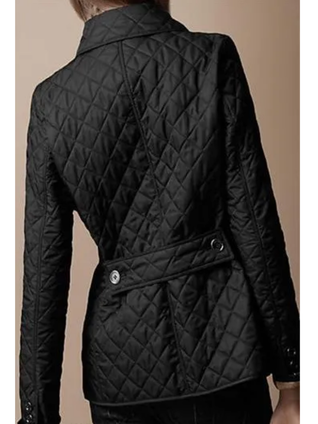 Women's Quilted Zip-Front Jacket with Fold-Down Collar and Side Pockets