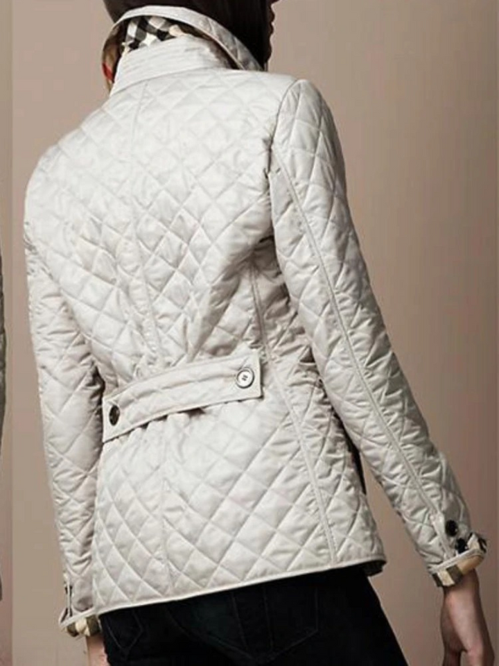 Women's Quilted Zip-Front Jacket with Fold-Down Collar and Side Pockets