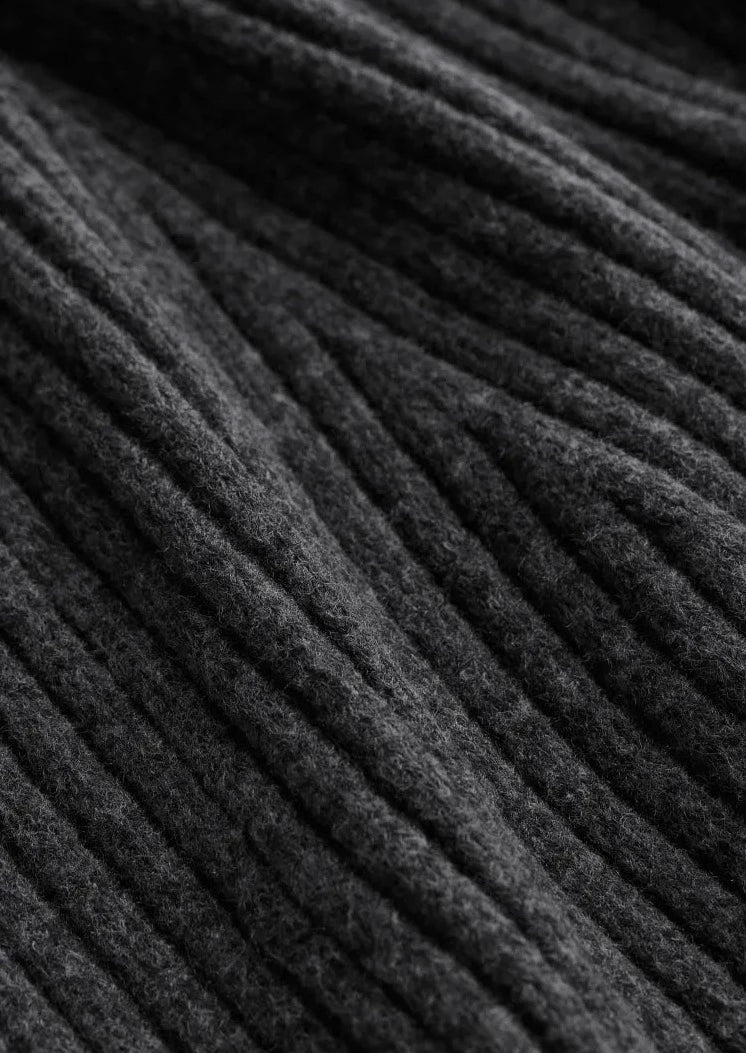 Women's Ribbed Knit Dress with Round Neckline and Flared Cuffs