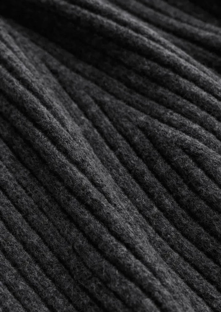 Women's Ribbed Knit Dress with Round Neckline and Flared Cuffs