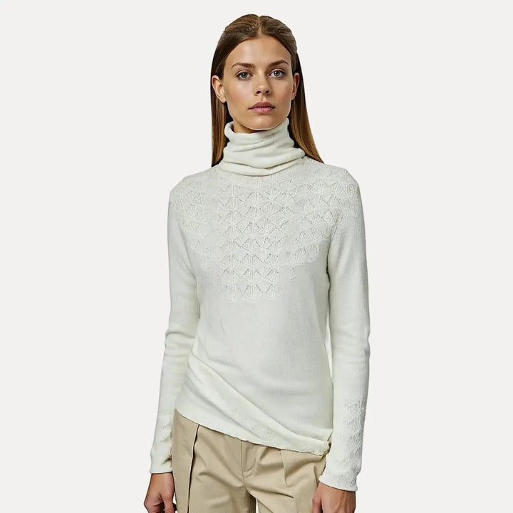 Women's Ribbed Turtleneck Jumper with Fold Collar
