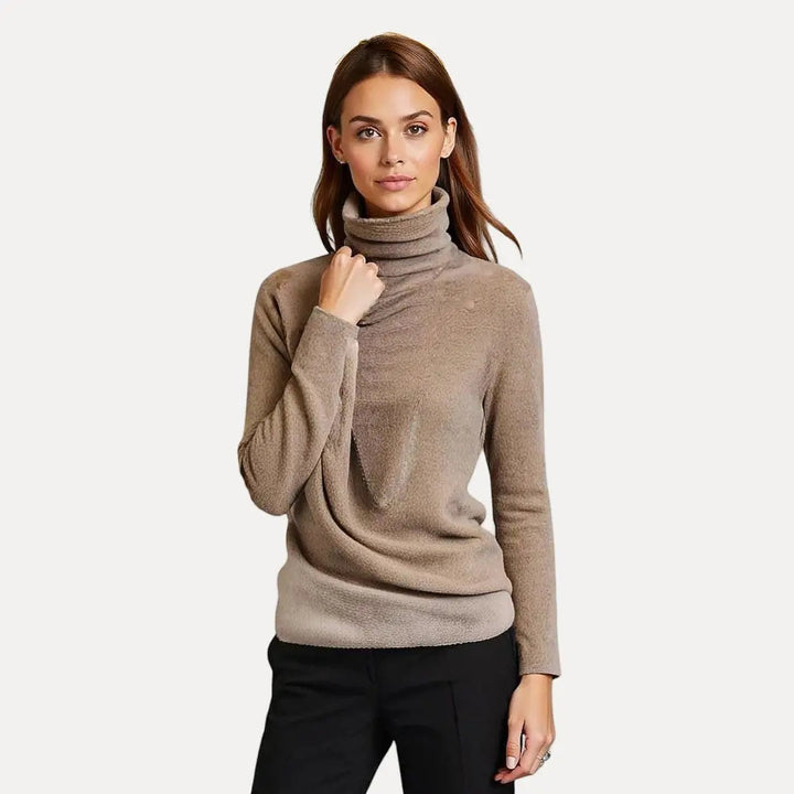 Women's Ribbed Turtleneck Jumper with Fold Collar