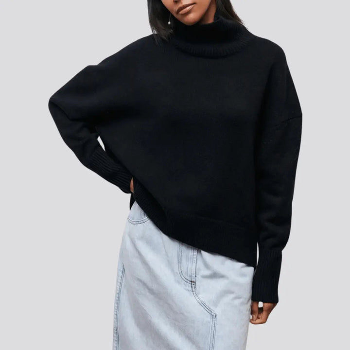 Women's Ribbed Turtleneck Jumper with Wide Cuffs