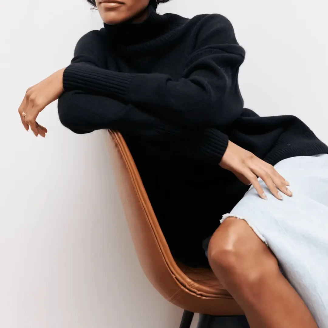 Women's Ribbed Turtleneck Jumper with Wide Cuffs