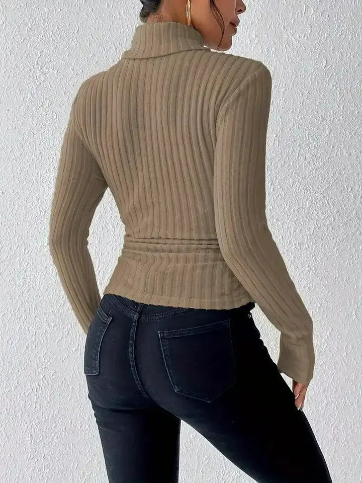 Women's Ribbed Turtleneck Sweater with Long Sleeves