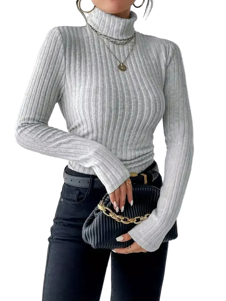 Women's Ribbed Turtleneck Sweater with Long Sleeves