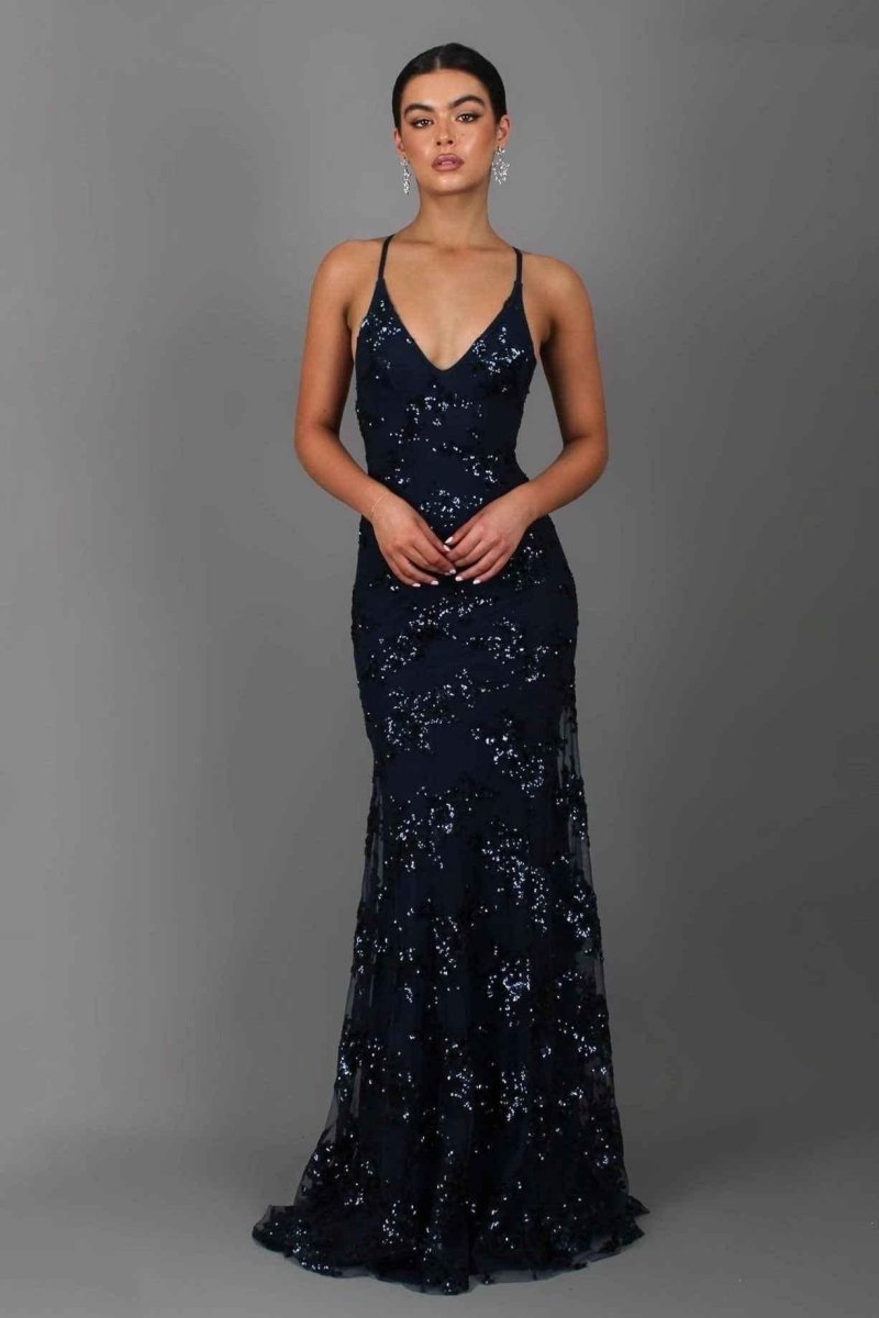 Women's Sequin Maxi Dress with V-Neckline and Spaghetti Straps