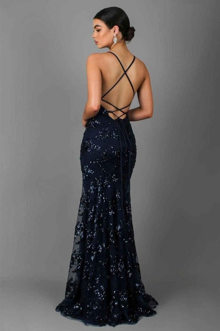 Women's Sequin Maxi Dress with V-Neckline and Spaghetti Straps