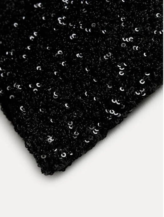 Women's Sequin Mini Dress with High Collar and Structured Shoulders