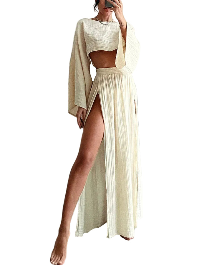 Women's Set with Crop Top and Maxi Skirt with Side Split