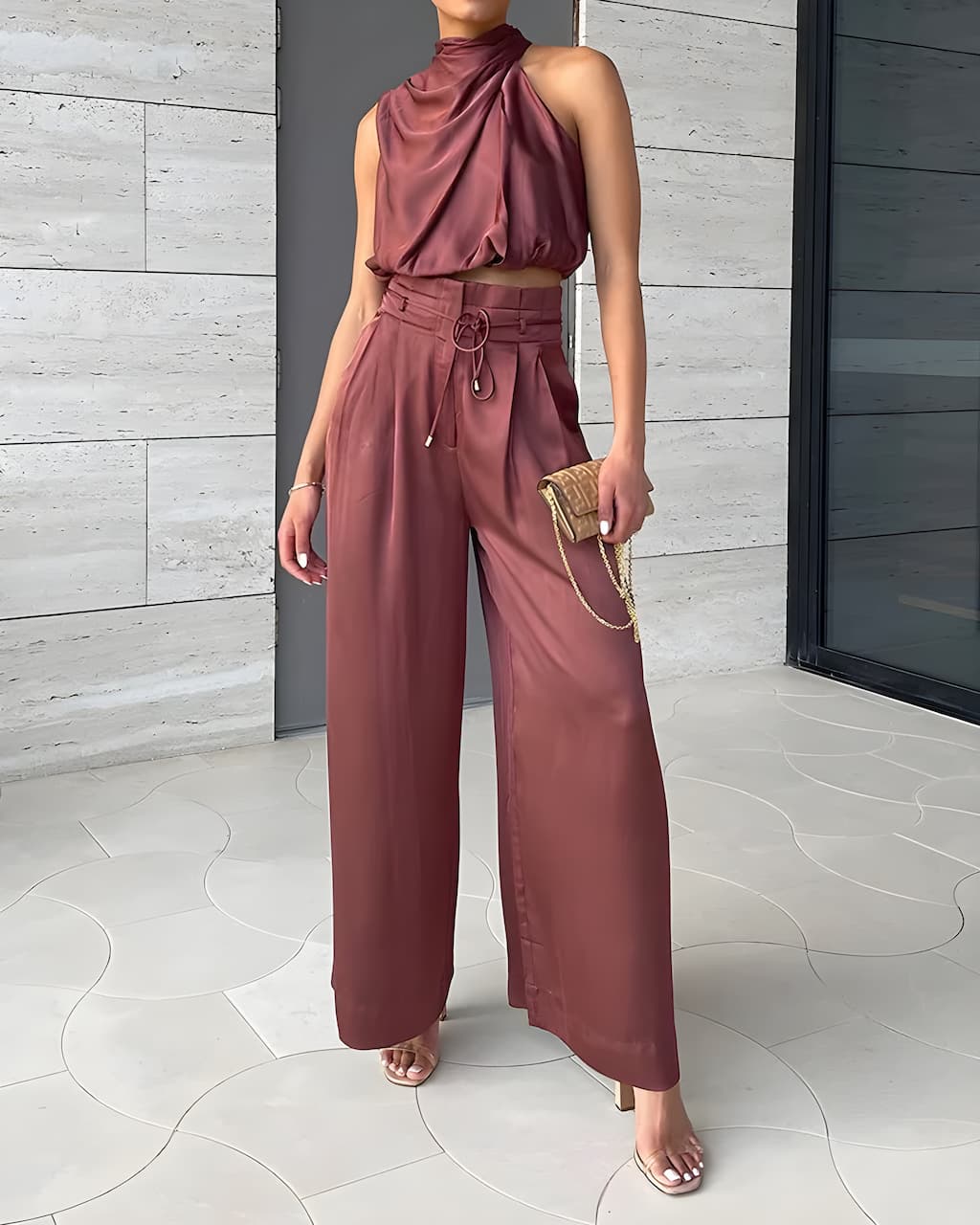 Women's Set with Halter Neck Top and Trousers