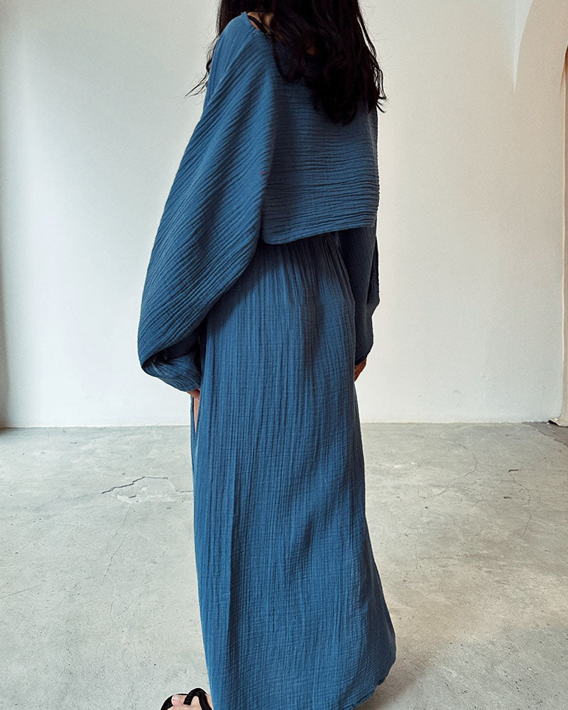 Women's Set with Long-Sleeve Crop Top and Maxi Skirt with High Side Slit