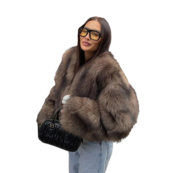 Women's Shaggy Texture Coat with Open Front and Long Sleeves