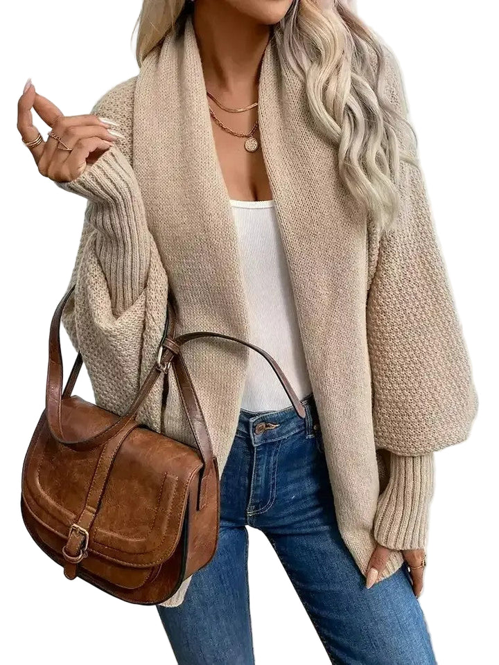 Women's Shawl Collar Cardigan with Ribbed Cuffs