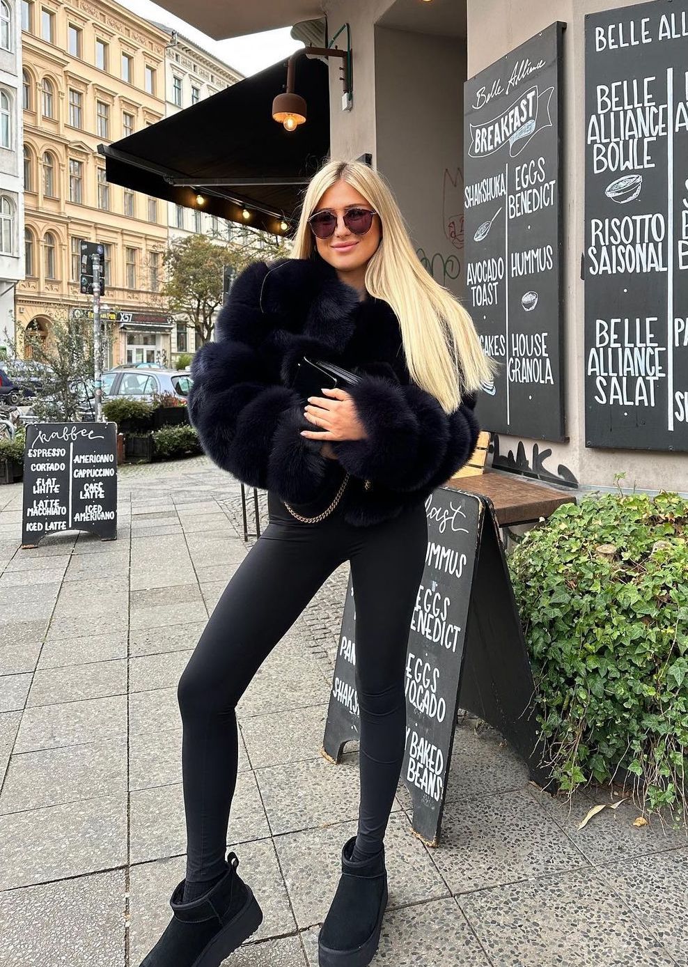 Women's Short Faux Fur Jacket with Horizontal Panels and Open Front