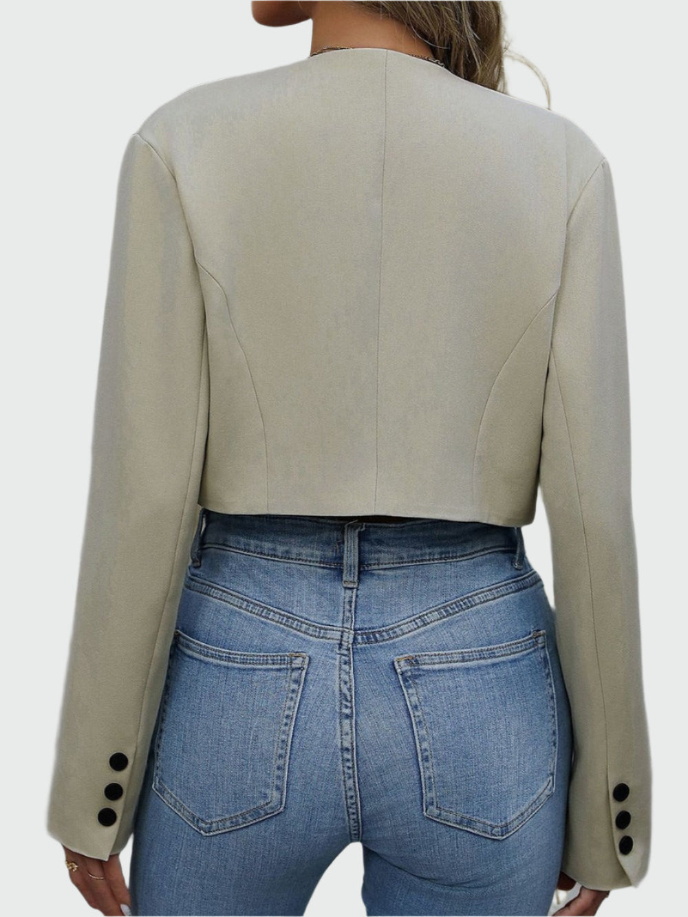 Women's Short Jacket with V-Neckline and Button Cuff Sleeves