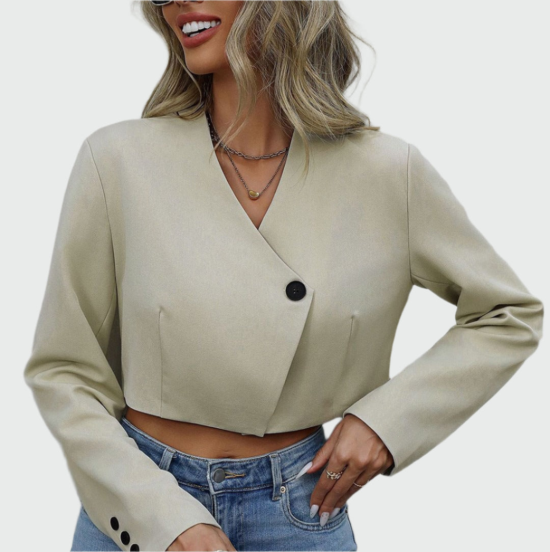 Women's Short Jacket with V-Neckline and Button Cuff Sleeves