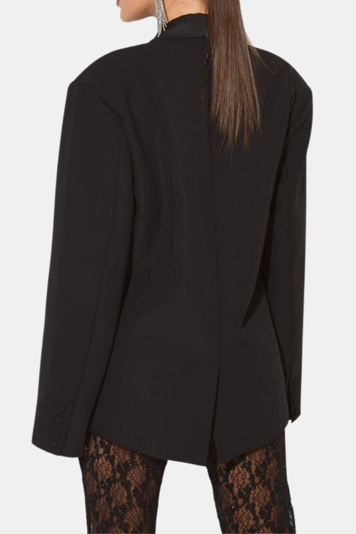 Women's Single-Breasted Blazer with Satin Lapels and Long Sleeves