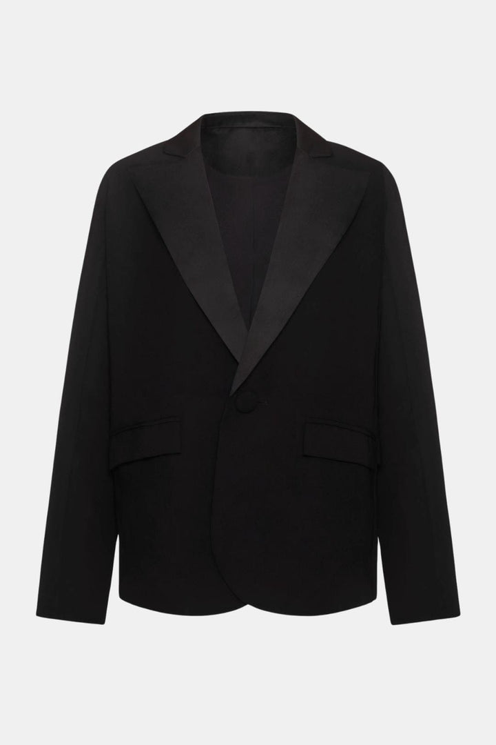 Women's Single-Breasted Blazer with Satin Lapels and Long Sleeves