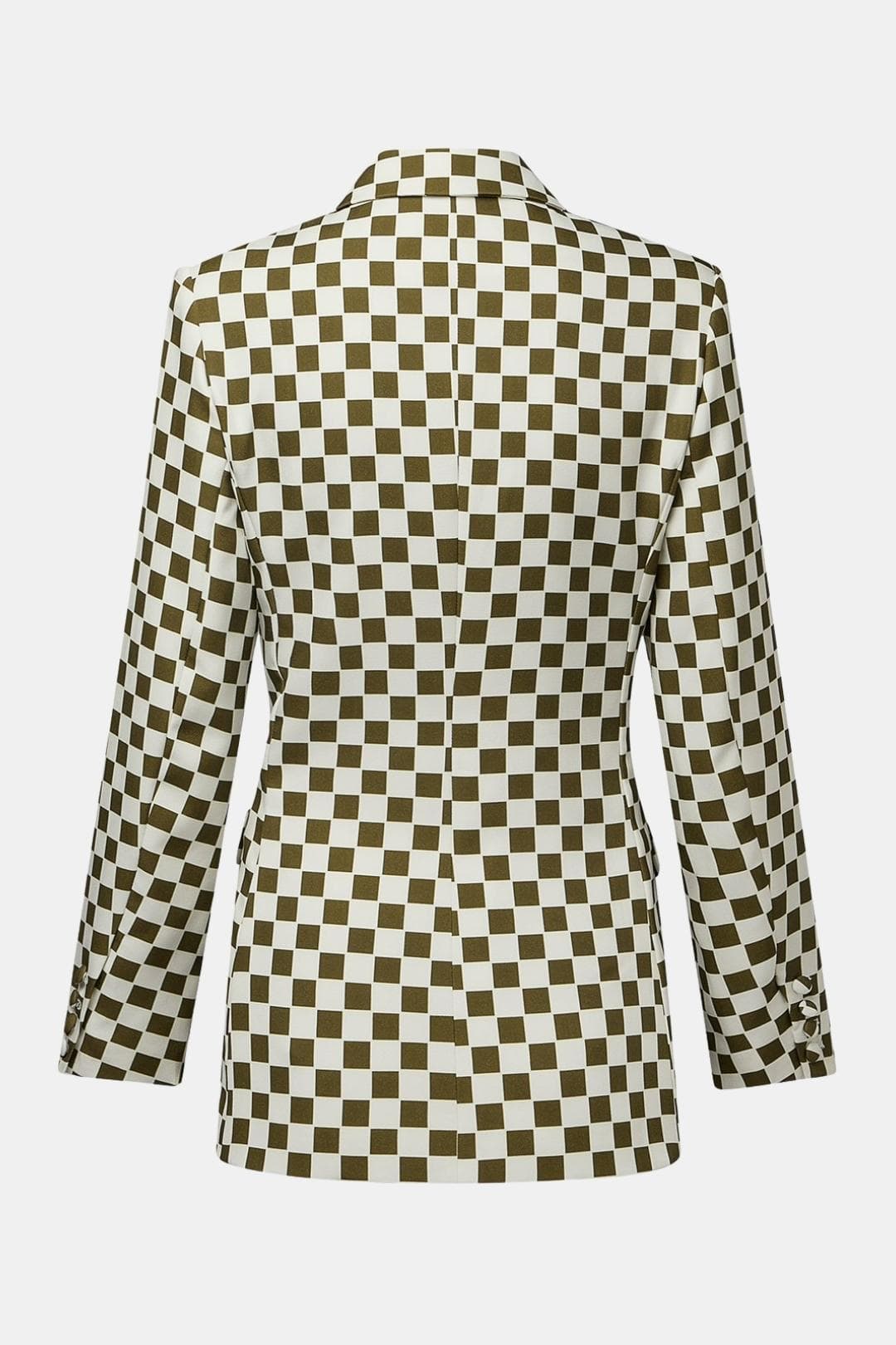 Women's Single-Button Check Pattern Blazer with Notched Lapels and Long Sleeves