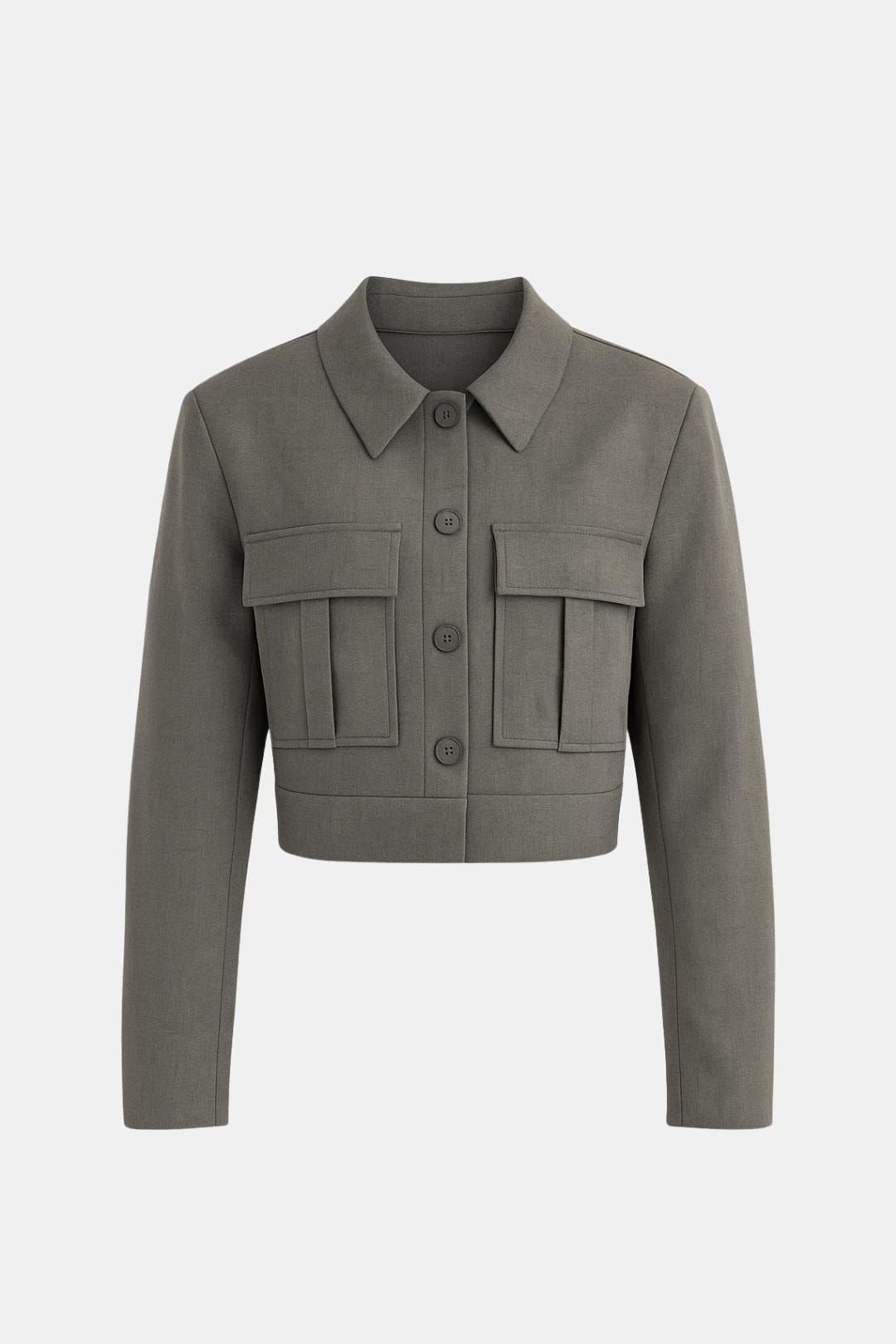 Women's Single-Button Cropped Blazer with Notched Lapels and Long Sleeves