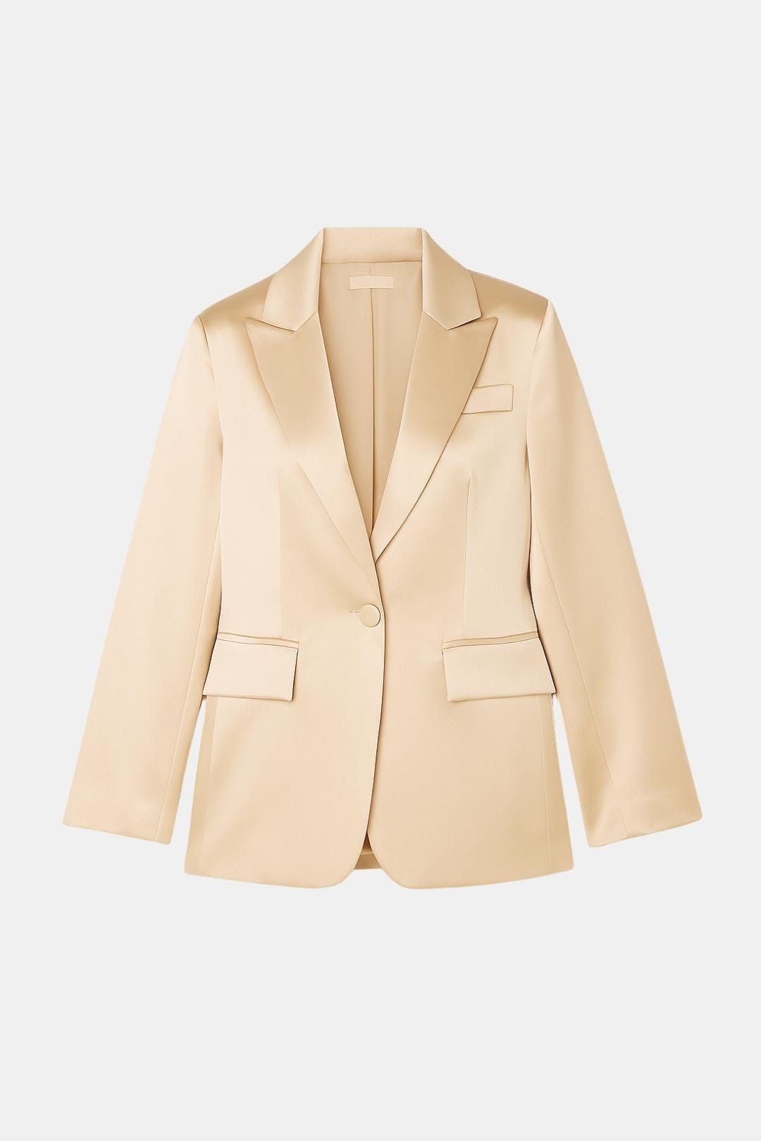 Women's Single-Button Satin Blazer with Notched Lapels and Waist Tie Belt