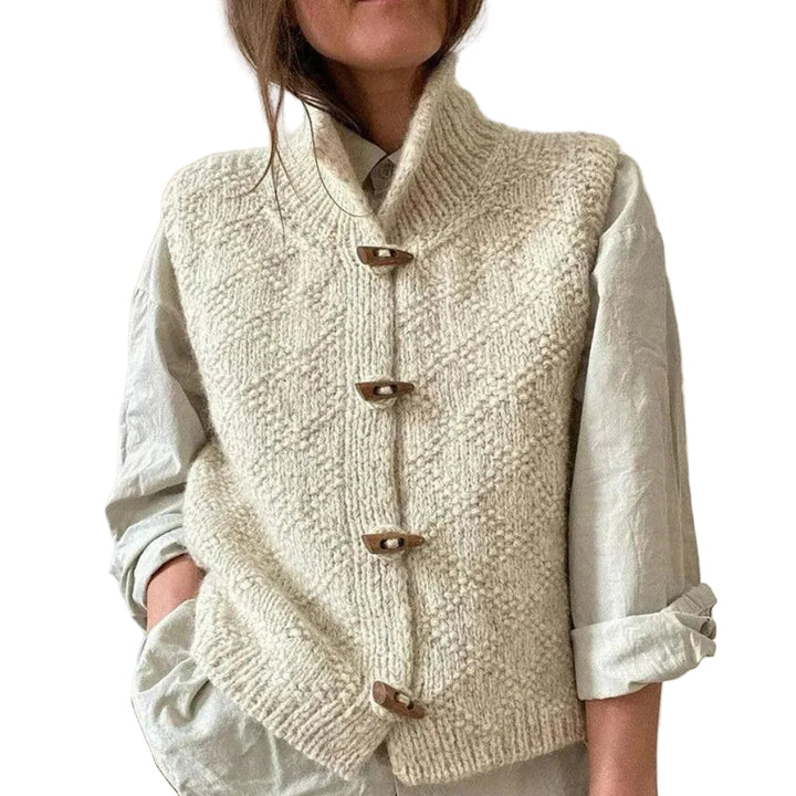 Women's Sleeveless Toggle-Front Cardigan with Stand Collar