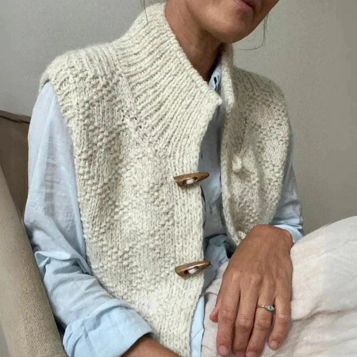 Women's Sleeveless Toggle-Front Cardigan with Stand Collar