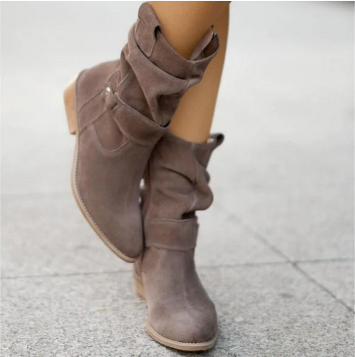 Women's Slouchy Ankle Boots with Gathered Shaft and Low Block Heel